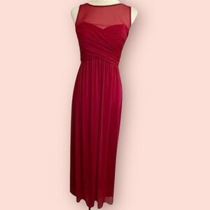 David's Bridal Long Illusion Mesh Gown in Apple Red